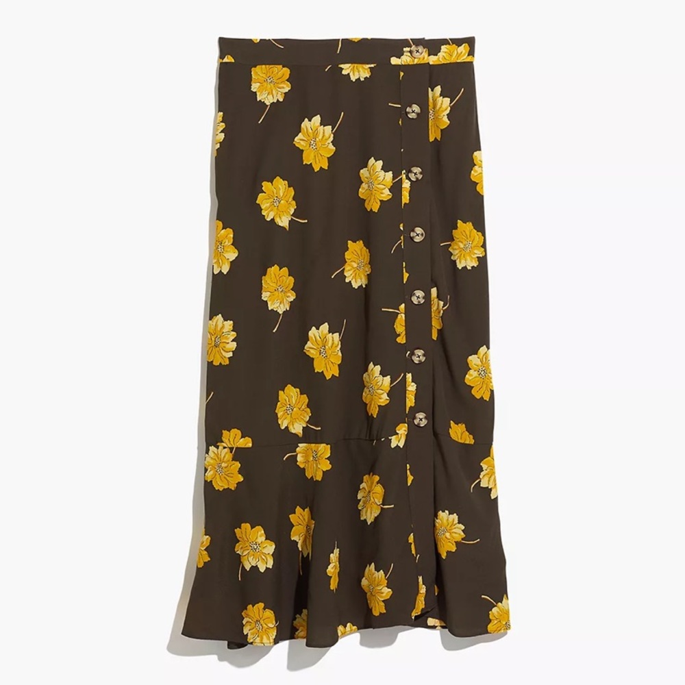 Madewell Side button ruffle hem midi skirt in fall flowers